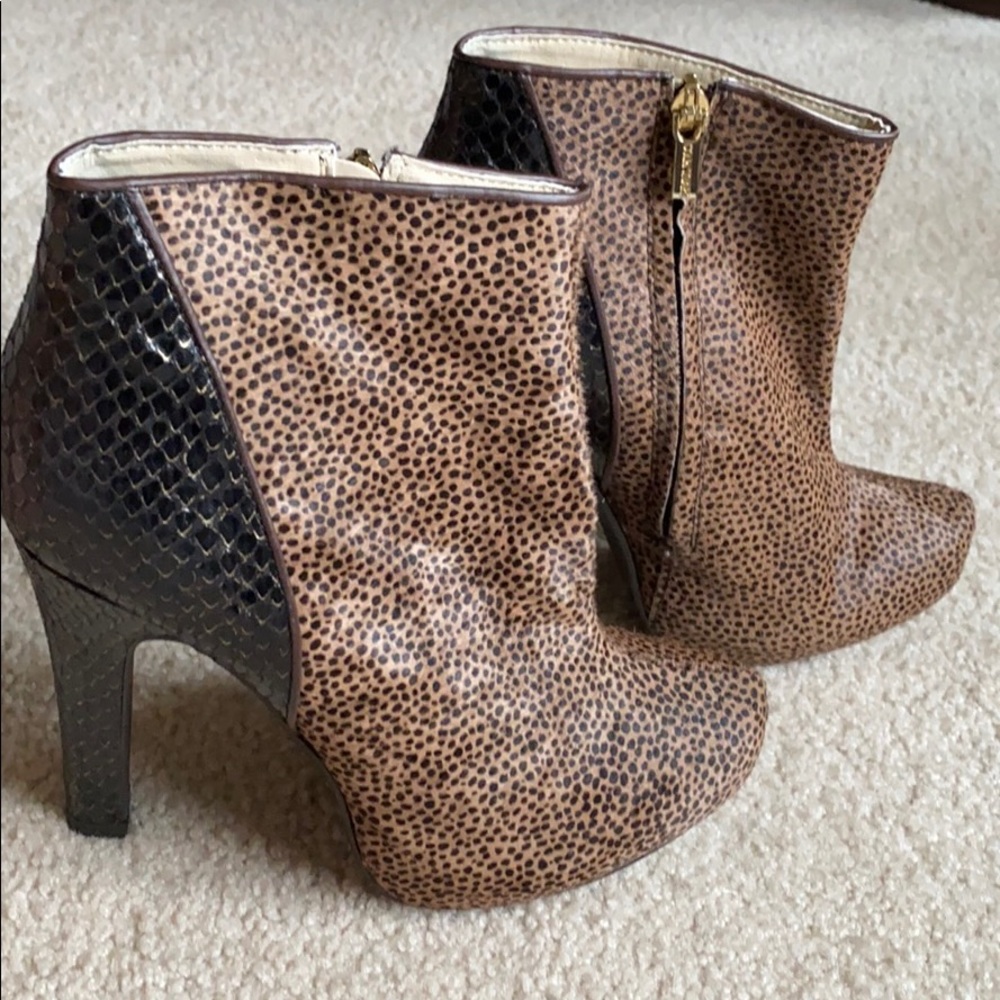 Colin Stuart animal print calf hair platform bootie